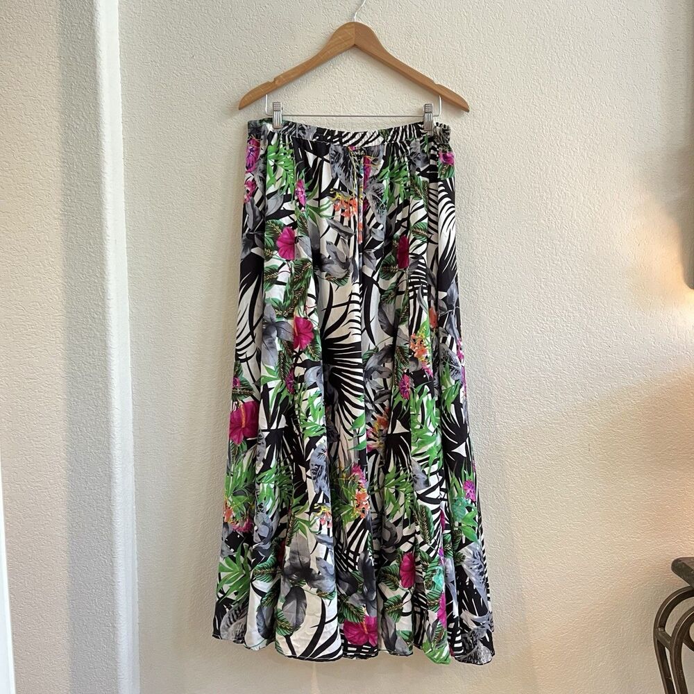 Flint & Moss New York Floral Tropical A-Line Skirt‎ Elastic Waist Cruise Beachy